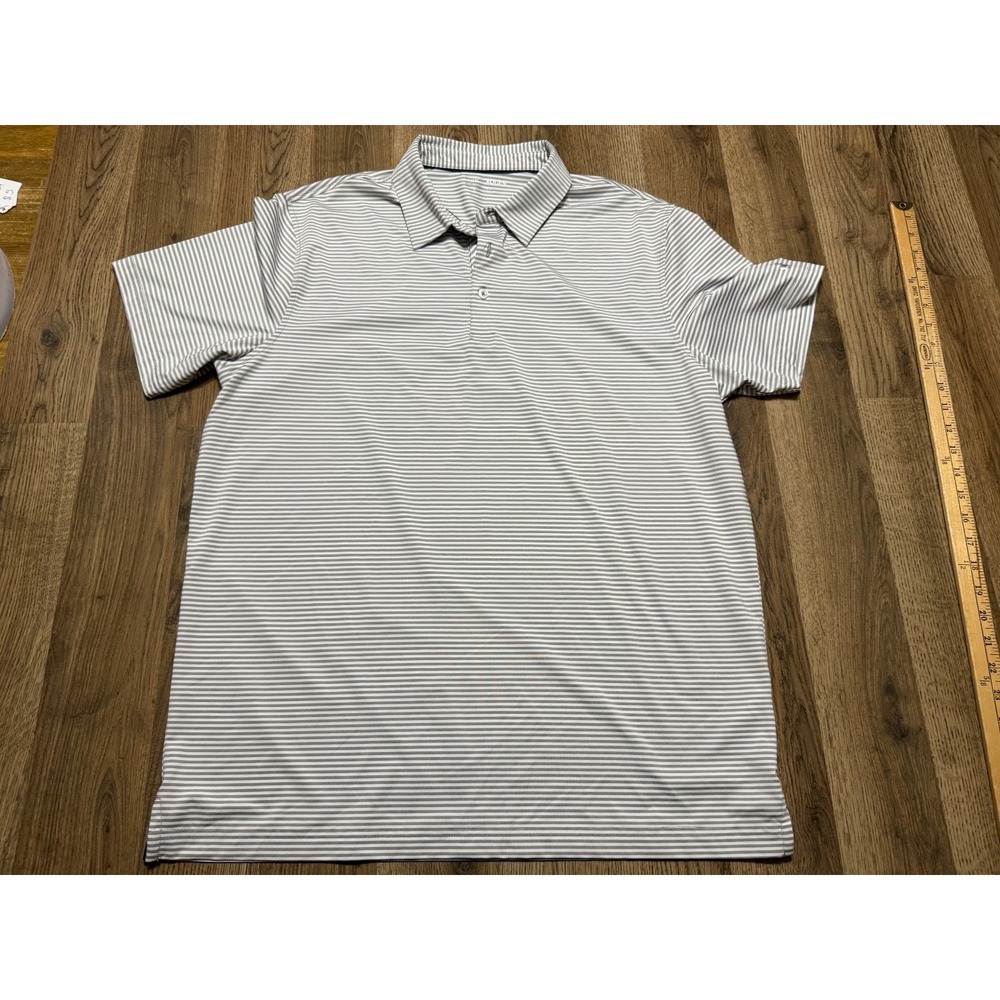 Michel Rouen Shirt, Mens Size Large, Grey White, Striped, Polo Performance Golf